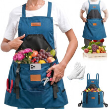 (Sky Blue, -) Delantal jardinería bolsillos impermeable espalda cruzada cosecha mujer hombre trabajo campo regalo