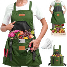 (Army Green, -) Delantal jardinería bolsillos impermeable espalda cruzada cosecha mujer hombre trabajo campo regalo