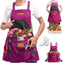 (Purple, -) Delantal jardinería bolsillos impermeable espalda cruzada cosecha mujer hombre trabajo campo regalo