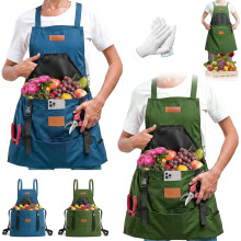 (Sky Blue+army Green, -) Delantal jardinería bolsillos impermeable espalda cruzada cosecha mujer hombre trabajo campo regalo