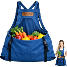 (Blue, -) Delantal jardinería cosecha campo sin esfuerzo recolección fruta bolsa interna mujer