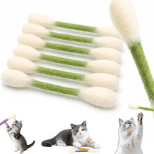 (green, -) Katt Q tip leksak, 6 pack jätte bomullspinne kattleksaker med kattmynta, filt kattsparkleksaker för inomhuskatter, interaktiv tuggleksak
