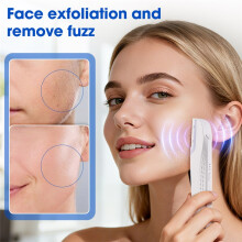 (WHITE) Women's Sonic Rechargeable Dermaplane Razor With LED Light 6 Replaceable Blades Facial Exfoliation Hair And Fuzz Removal Tool
