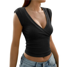 Womens Deep V Neck Crop Tank Tops Going Out Crop Top Sleeveless Slim Fit Y2k Summer Tops Black M