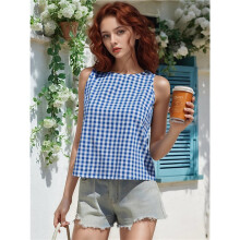 Tops for Women Tank Tops Cute Summer Sleeveless Shirts Clothes Dark Plaid XL