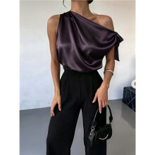 Women'S Off Shoulder Tops Casual Short Sleeve Asymmetrical Neck Satin Blouse Shirts Deep XXL