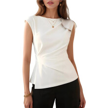 Womens Spring Short Sleeve Tops, Dressy Casual Peplum Shirts Outfit, Tunic Blouses Trendy Clothes White L