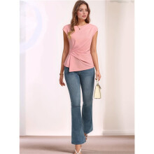 Womens Spring Short Sleeve Tops, Dressy Casual Peplum Shirts Outfit, Tunic Blouses Trendy Clothes S