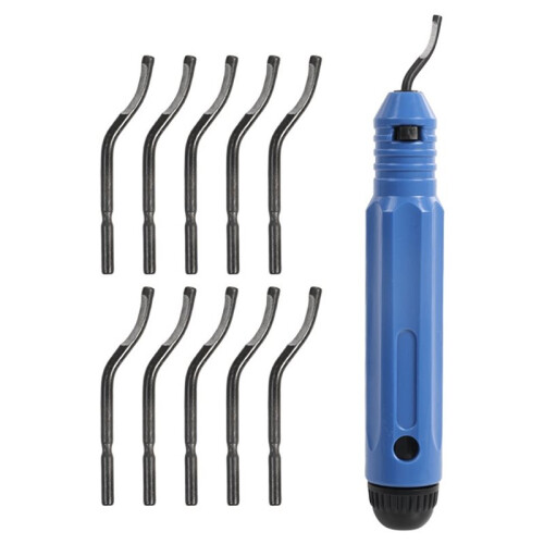 Metal Deburring Tool Kit with Anti-Slip Handle and 10 Blades