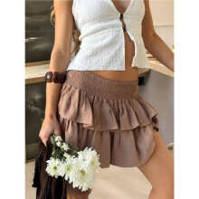 Women'S High Waist Ruffle Skirt Layered Ruffle Hem Flared Flowy Casual Beach Short Skirt Khaki S