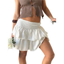 Women'S High Waist Ruffle  Skirt Layered Ruffle Hem Flared Flowy Casual Beach  Short Skirt White M
