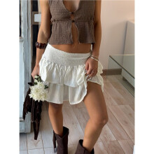 Women'S High Waist Ruffle  Skirt Layered Ruffle Hem Flared Flowy Casual Beach  Short Skirt White S