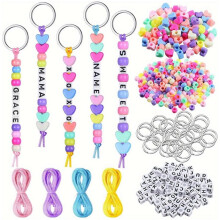 566PCS Custom Keychain Making Kit with Letter Beads and Adjustable Chain for Birthday Gifts