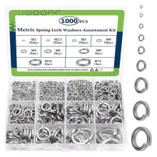 Spring Lock Washers Assortment Kit(1000 Pack), M2 M2.5 M3 M4 M5 M6 M8 M10 M12 Metric Split Lock Washer Set, Lock Washers