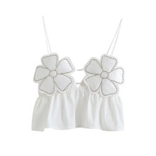 Women'S Tank Tops 3D Flower Summer Sleeveless Backless Top White XS