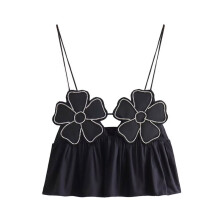 Women'S Tank Tops 3D Flower Summer Sleeveless Backless Top Black M