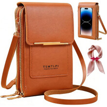 (Brown, -) 2026 Small Touchscreen Phone Crossbody Bag for Women, Anti-Theft Leather Messenger Bag RFID Block Mobile Phone Purse