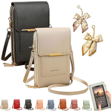 (2pcsl, -) Women's Touch Screen Mobile Phone Messenger Bag, RFID Leather Crossbody Wallet Purse, Anti-Theft Shoulder Strap