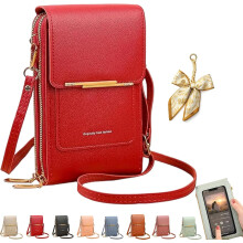 (Red, -) Sac Messager Écran Tactile Femme, Portefeuille Cuir RFID Croisé, Bandoulière Antivol