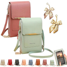 (2pcsa, -) Women's Touch Screen Mobile Phone Messenger Bag, RFID Leather Crossbody Wallet Purse, Anti-Theft Shoulder Strap