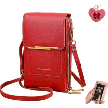 (Red, -) Sac Messager Écran Tactile Femme, Antivol Bandoulière Téléphone, Cuir Imperméable Porte-Clés