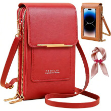 (Red, -) Petit Sac Bandoulière Tactile 2026 Femme, Antivol Cuir RFID Mobile Portefeuille