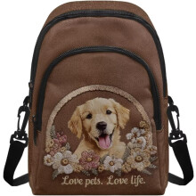 (Brown - Golden Retriever Floral, -) Shoulder Bag for Women Crossbody, Portable Handbags Crossbody Cell Phone Bag, Gift for Mum Wife Friends