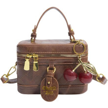 (Brown, -) Quilted Crossbody Bags Vintage Brown Purse for Women, Small Vanity Bag Purse Top Handle Box Purses
