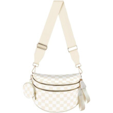 (Beige Check, -) EMMAFY Women's Crossbody Bag, Waterproof Oxford Cloth Waist Bag with Adjustable Shoulder Strap, for Travel Work Commuting