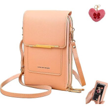(Light Pink, -) Women's Touch Screen Messenger Bag, Anti-Theft Crossbody Phone Purse, Waterproof Leather Shoulder Bag with Key Organizer