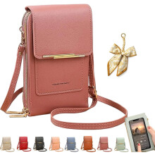 (Pink1, -) Geantă messenger femei ecran tactil, portofel piele crossbody RFID anti-furt curea umăr