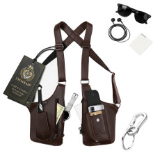 (Brown, -) Klasyczna skórzana torba satchel na ramię męska, regulowana zbroja antykieszonkowa