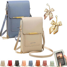 (2pcsn, -) Women's Touch Screen Mobile Phone Messenger Bag, RFID Leather Crossbody Wallet Purse, Anti-Theft Shoulder Strap