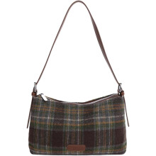 (Green, -) Harris Tweed Crossbody Bags for Women, Vintage Plaid Shoulder Bag Fall Winter Purse, Leather Tote Handbag for Work Travel