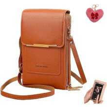 (Brown, -) Sac Messager Écran Tactile Femme, Antivol Bandoulière Téléphone, Cuir Imperméable Porte-Clés
