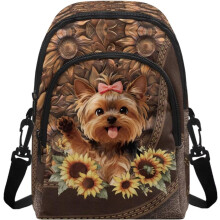(Brown - Yorkshire Terrier Sunflower, -) Sac Bandoulière Femme, Sacs Portable Bandoulière Téléphone, Cadeau Maman Femme Amies