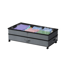 Under Bed Storage with Wheels, Underbed Large Storage Bins with Lid, Adjustable Rolling Storage Containers for Clothes