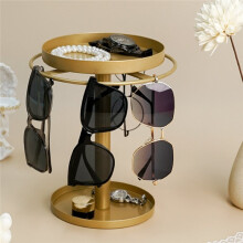 360Rotating Sunglass Organizer Storage, Glasses Holder Stand, Glasses Organizer with Tray for Desk, Home Decor (Gold)
