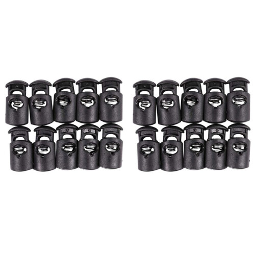 Diameter 8 mm Hole, Cord Cord Stopper Laces Snap Hook, Black, 20 Pcs