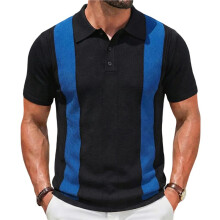 Men'S Fashion Shirts Vintage Striped Knitting Shirts Casual Slim Fit for Shirts Black L
