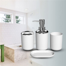 8 Pcs Plastic Bathroom Accessory Set,Bath Toilet Brush Accessories Set with Toothbrush Holder,Toothbrush Cup(White)