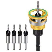 Premium M2 High-Speed Steel Chamfered Drill Bit Kit with Adjustable Depth Stop, Suitable for Wood and Aluminum.