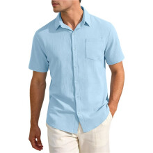 Men'S Textured Crinkle Fabric Short Sleeve Button Down Casual Shirt with Pocket Light L