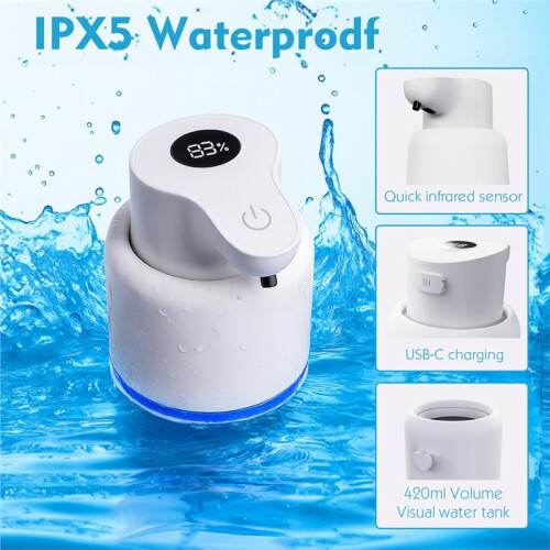 Automatic Touchless Foaming Soap Dispenser 420ml 4 Level Adjustable Rechargeable Electric Wall Mounted for Kitchen B