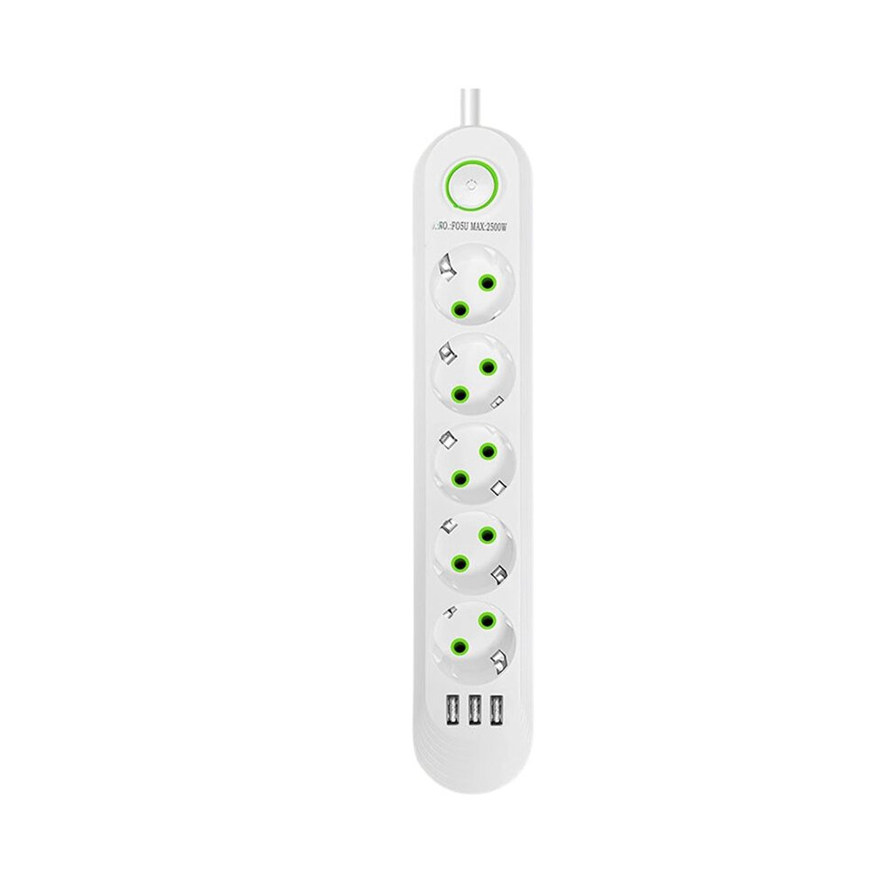 Saudism 2500W Eu Plug Fast Electrical Adapter Socket Ac Outlet Power Strip 5 Hole Design Extension Cord And Usb Eu Plug A