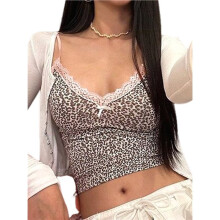 Cute Y2K Lace Trim Camisole Top Women Vintage Streetwear Crop Tank Top Cute Core Clothes L