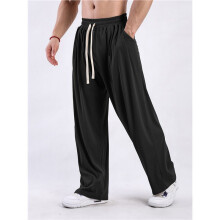 Mens Casual Wide Leg Pants Elastic Drawstring Waist Baggy Pant Cool Outdoor Yoga Pant with Pockets Black L