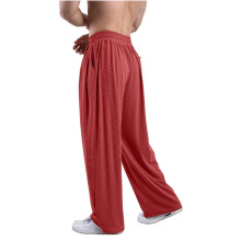 Mens Casual Wide Leg Pants Elastic Drawstring Waist Baggy Pant Cool Outdoor Yoga Pant with Pockets Red M
