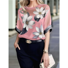 Women'S Elegant Mesh Blouses Printed Sheer Shirt with Half Sleeves Dressy Casual Shirts XL