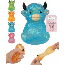 (Blue, -) Highland kráva mačkací – mini roztomilá zvířecí mačkací hračka, pomalu stoupající senzorický fidget pro úzkost